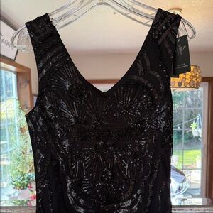 Black Sequin Sleeveless Dress flowing size Large performance wedding prom